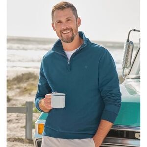 NWT WoolOvers Men's Organic Cotton Cotton Half Zip Jumper Deep Teal Large